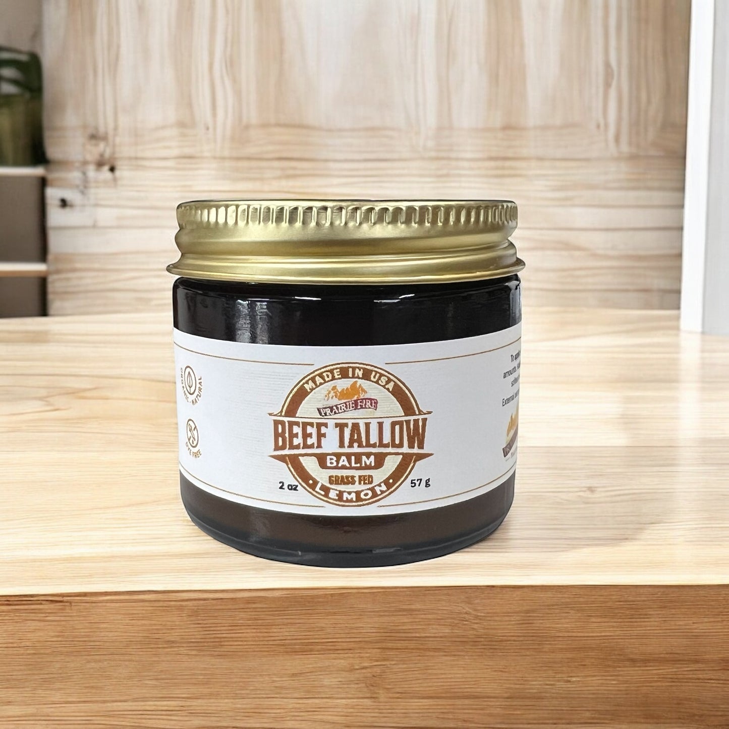 Beef Tallow Balm - 2 oz - Organic Grass Fed - Body Butter - Prairie Fire Kansas Native Pasture