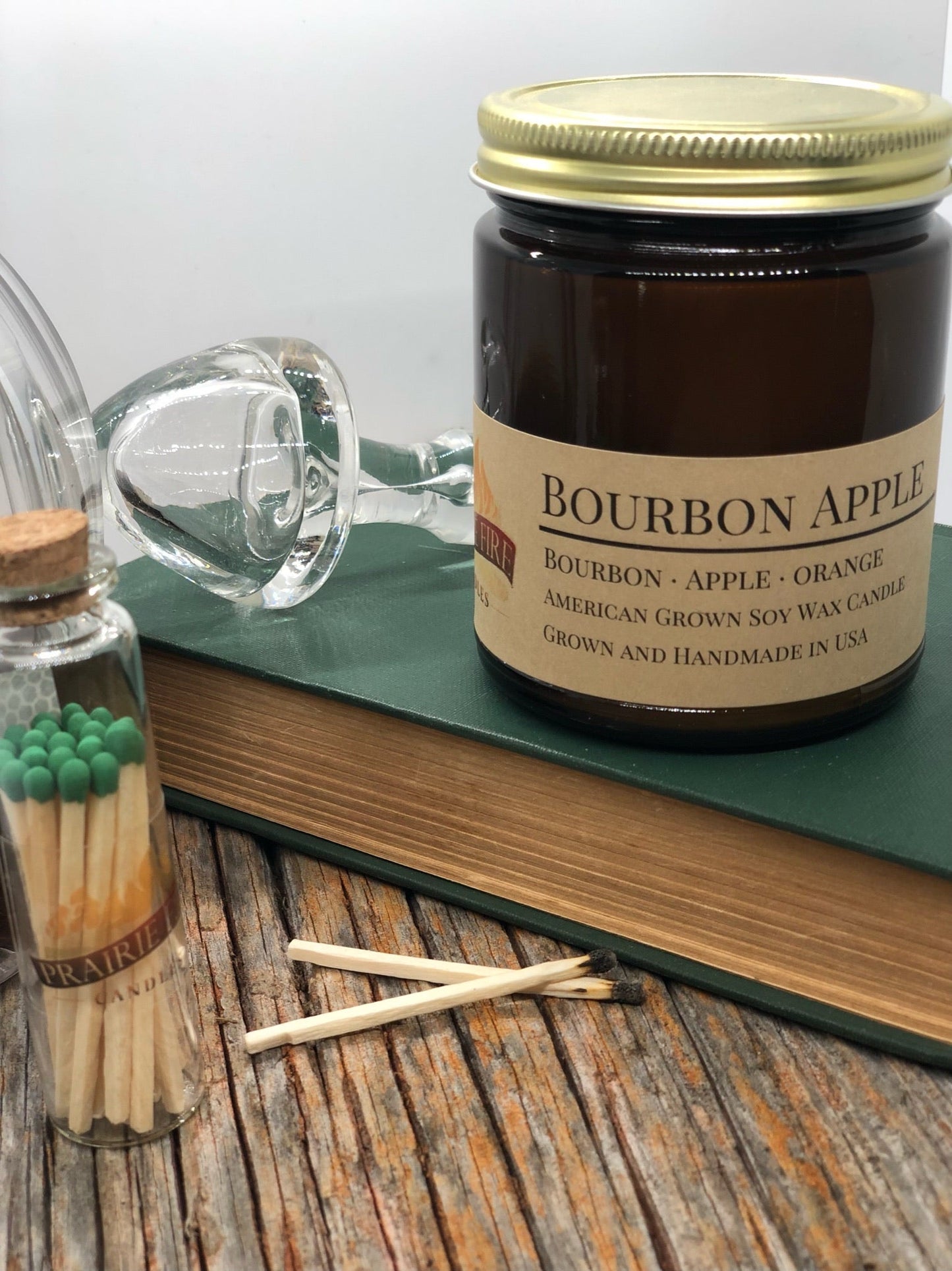 Bourbon Apple Soy Candle | 9 oz Amber Apothecary Jar