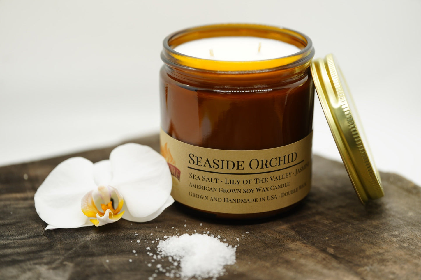 Seaside Orchid Soy Candle | 16 oz Double Wick Amber Apothecary Jar