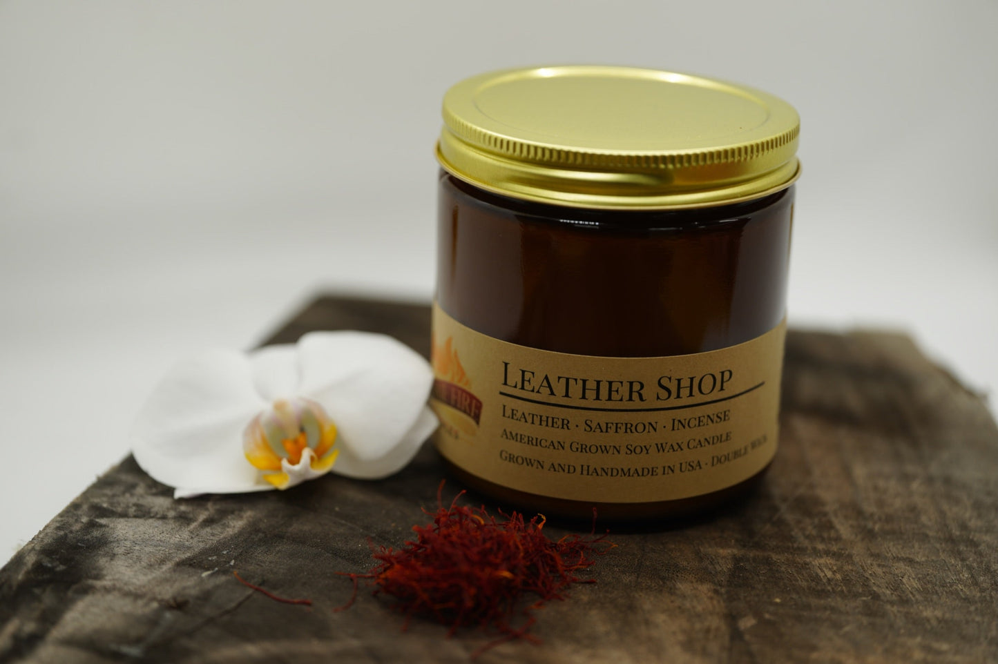 Leather Shop Soy Candle | 16 oz Double Wick Amber Apothecary Jar