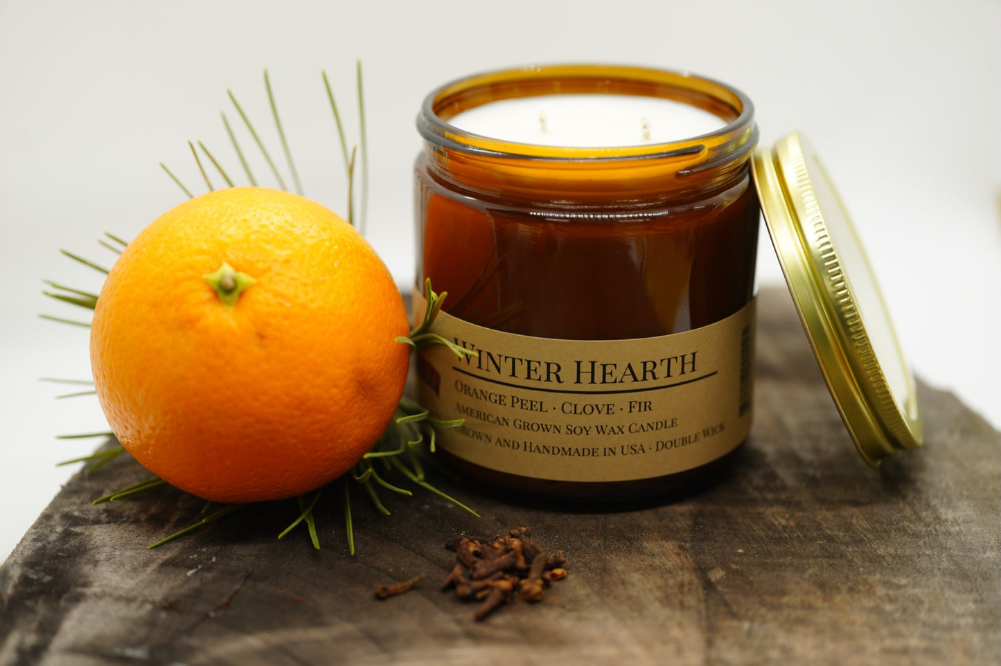 Winter Hearth Soy Candle | 16 oz Double Wick Amber Apothecary Jar