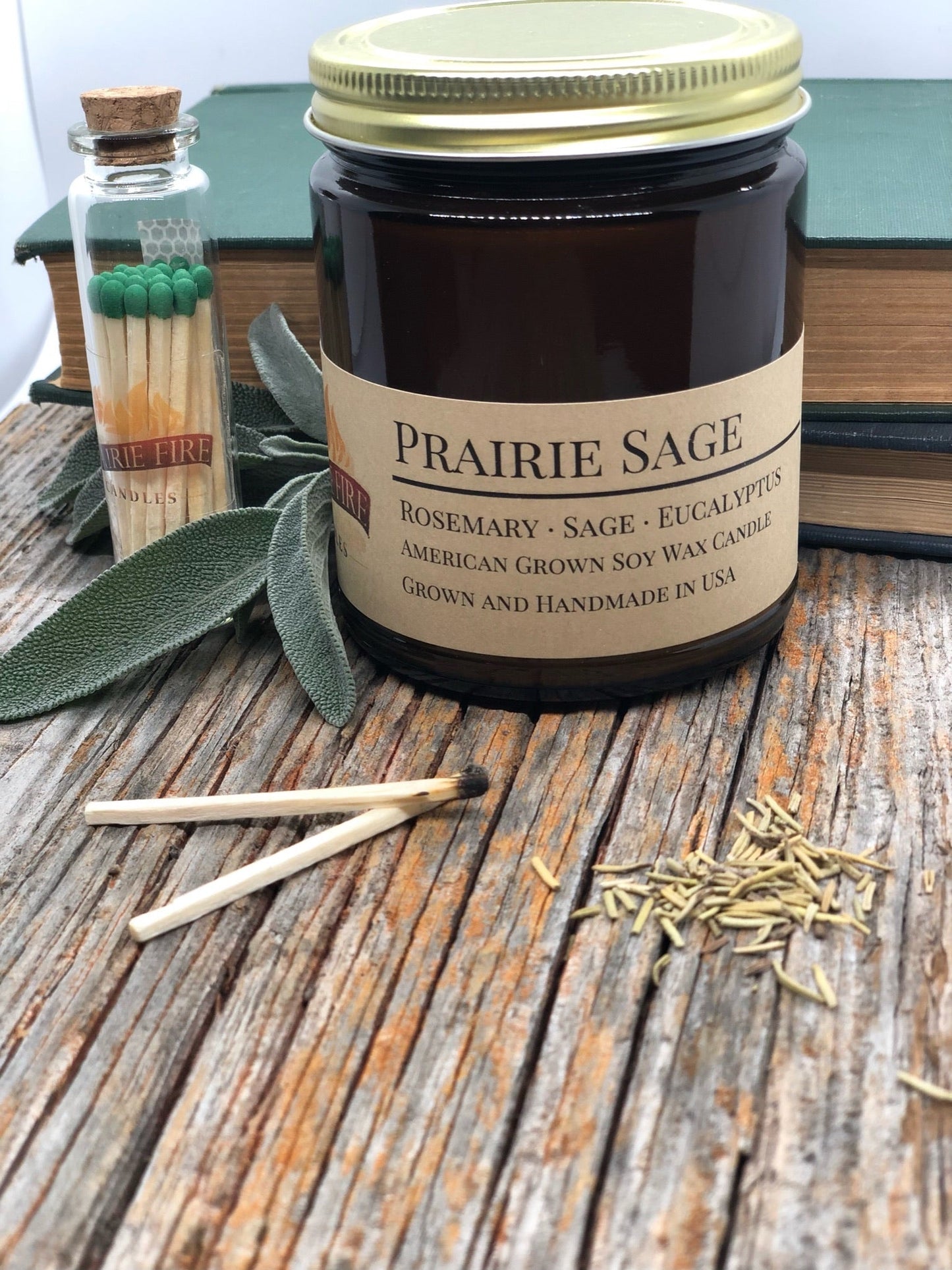 Prairie Sage Soy Candle | 9 oz Amber Apothecary Jar