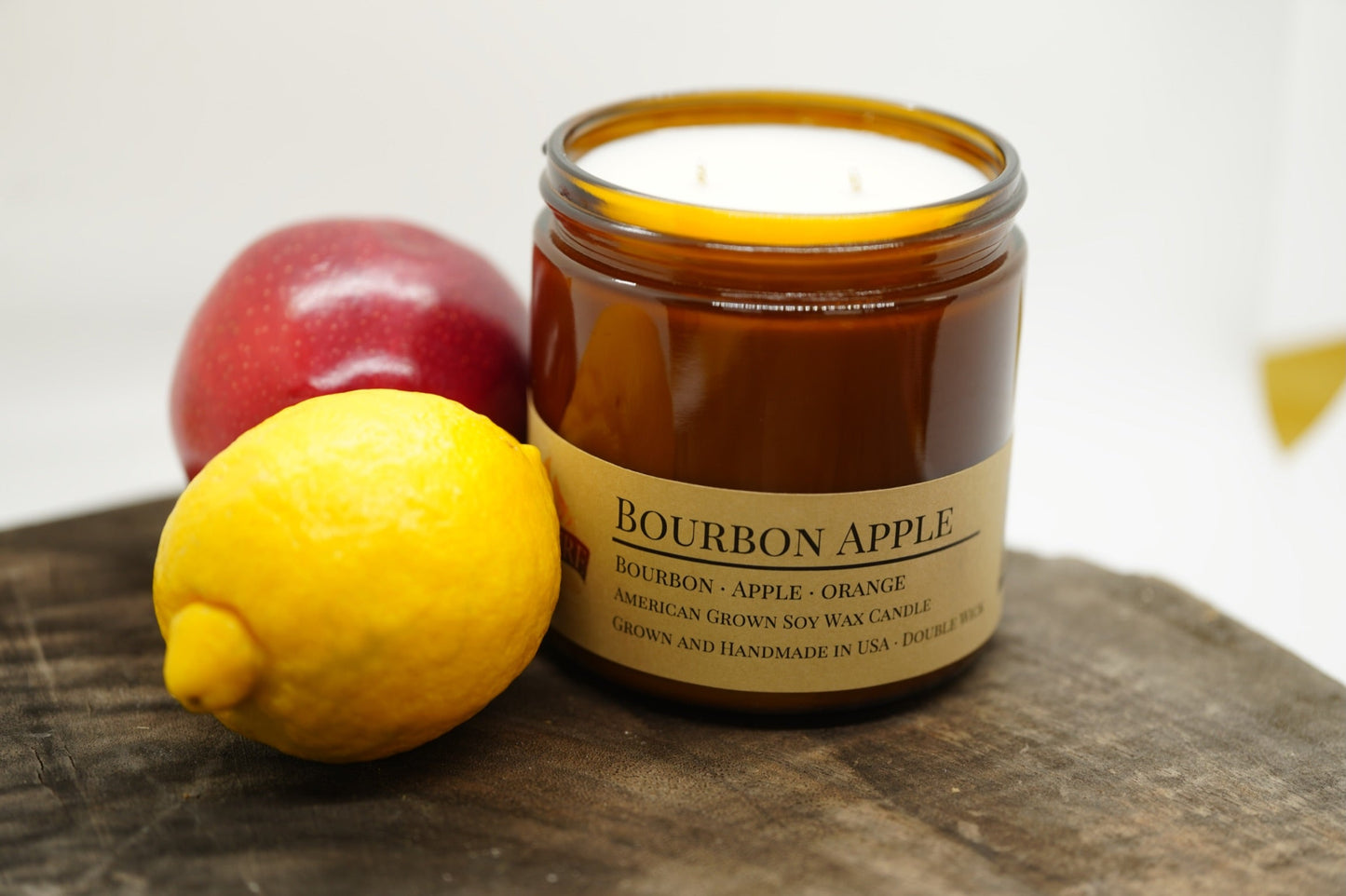 Bourbon Apple Soy Candle | 16 oz Double Wick Amber Apothecary Jar