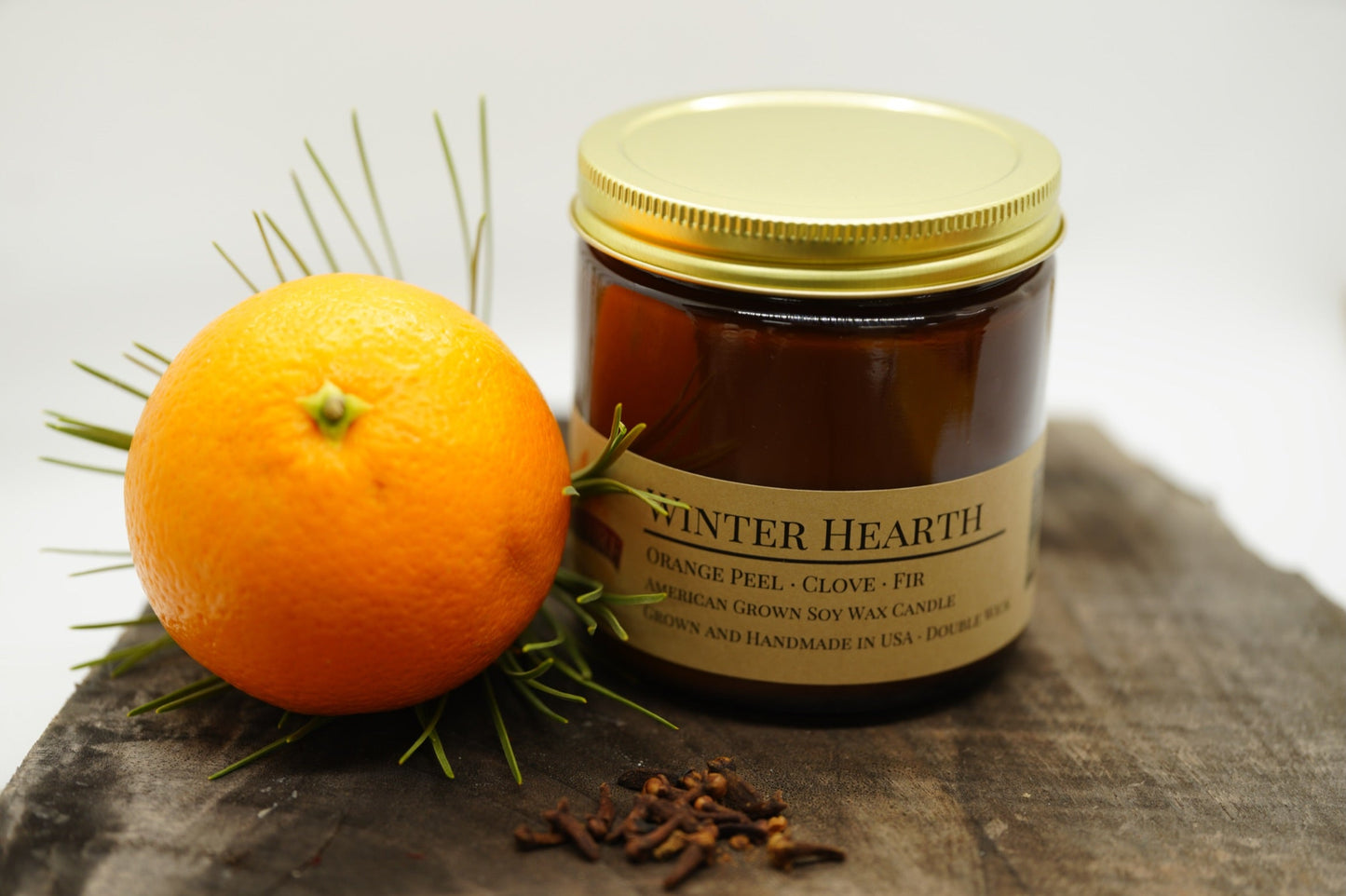 Winter Hearth Soy Candle | 16 oz Double Wick Amber Apothecary Jar