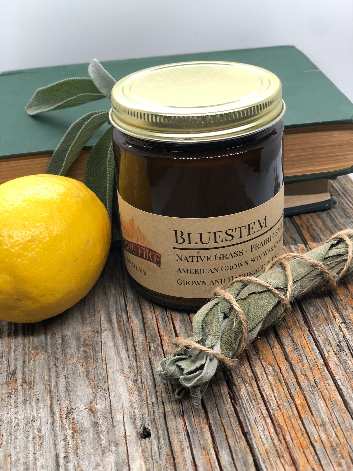 Bluestem Soy Candle | 9 oz Amber Apothecary Jar