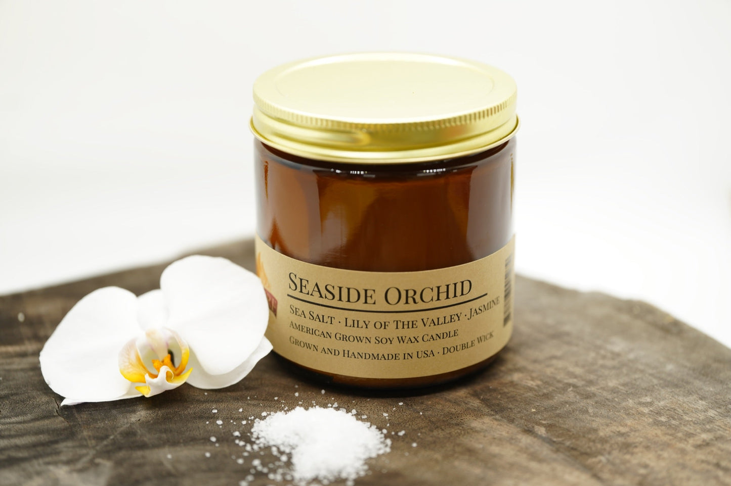 Seaside Orchid Soy Candle | 16 oz Double Wick Amber Apothecary Jar
