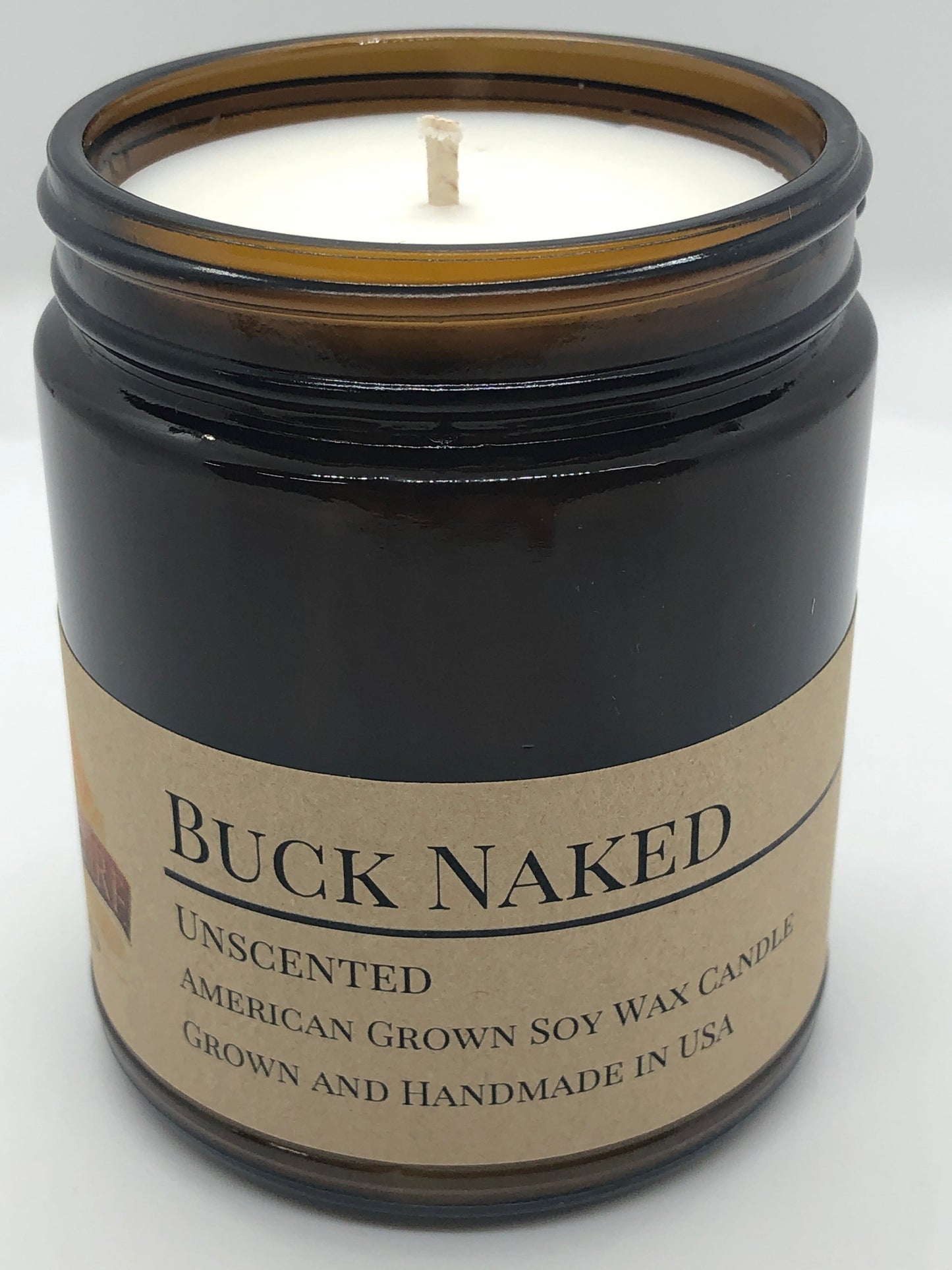 Buck Naked Soy Candle | 9 oz Amber Apothecary Jar