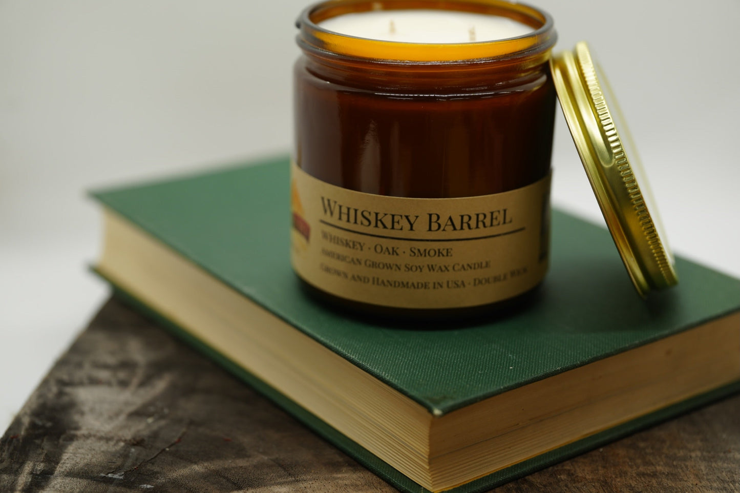 Whiskey Barrel Soy Candle | 16 oz Double Wick Amber Apothecary Jar