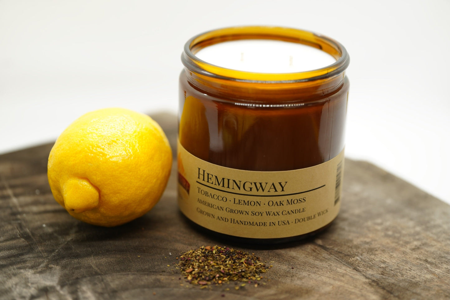 Hemingway Soy Candle | 16 oz Double Wick Amber Apothecary Jar