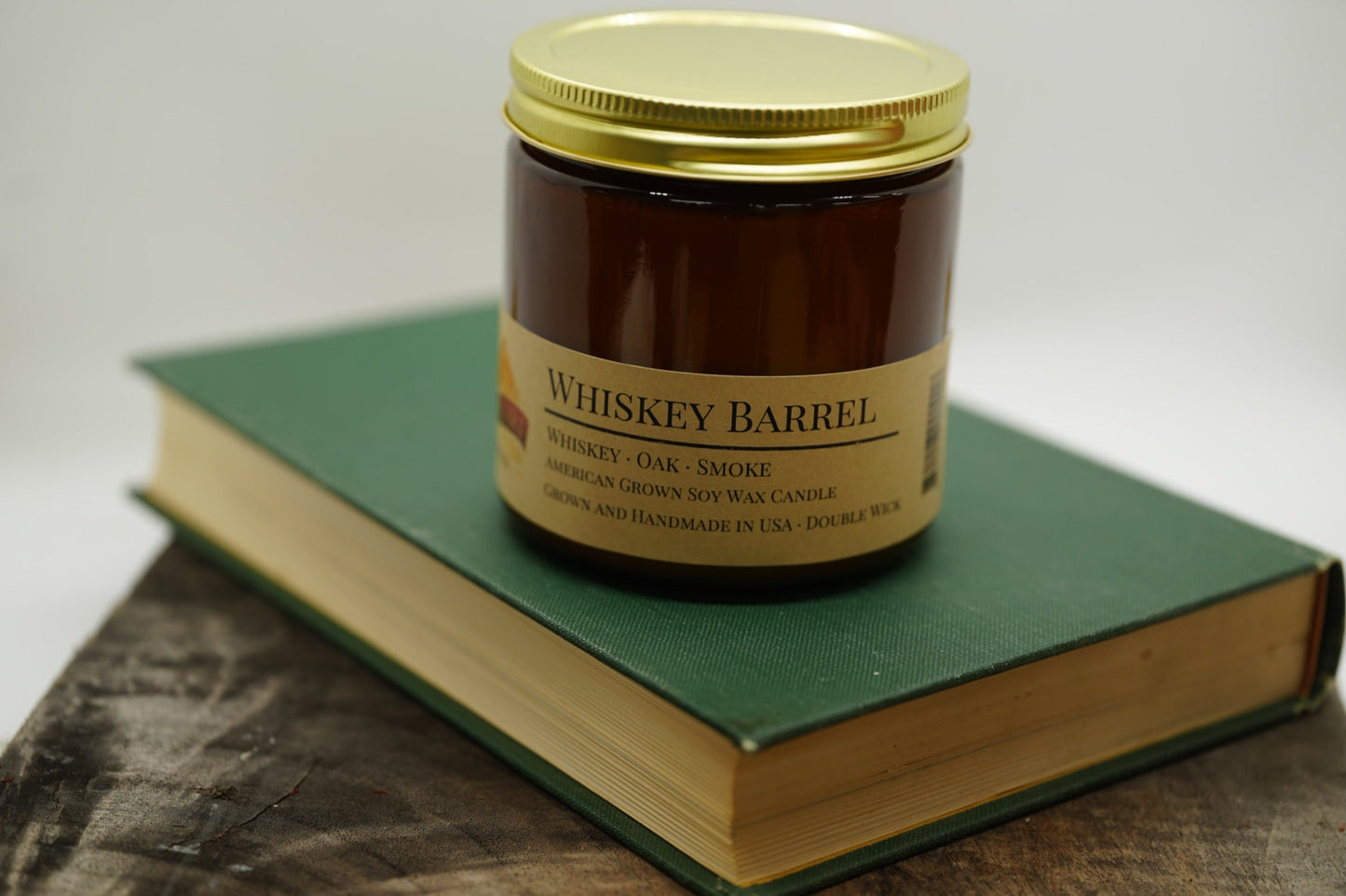 Whiskey Barrel Soy Candle | 16 oz Double Wick Amber Apothecary Jar