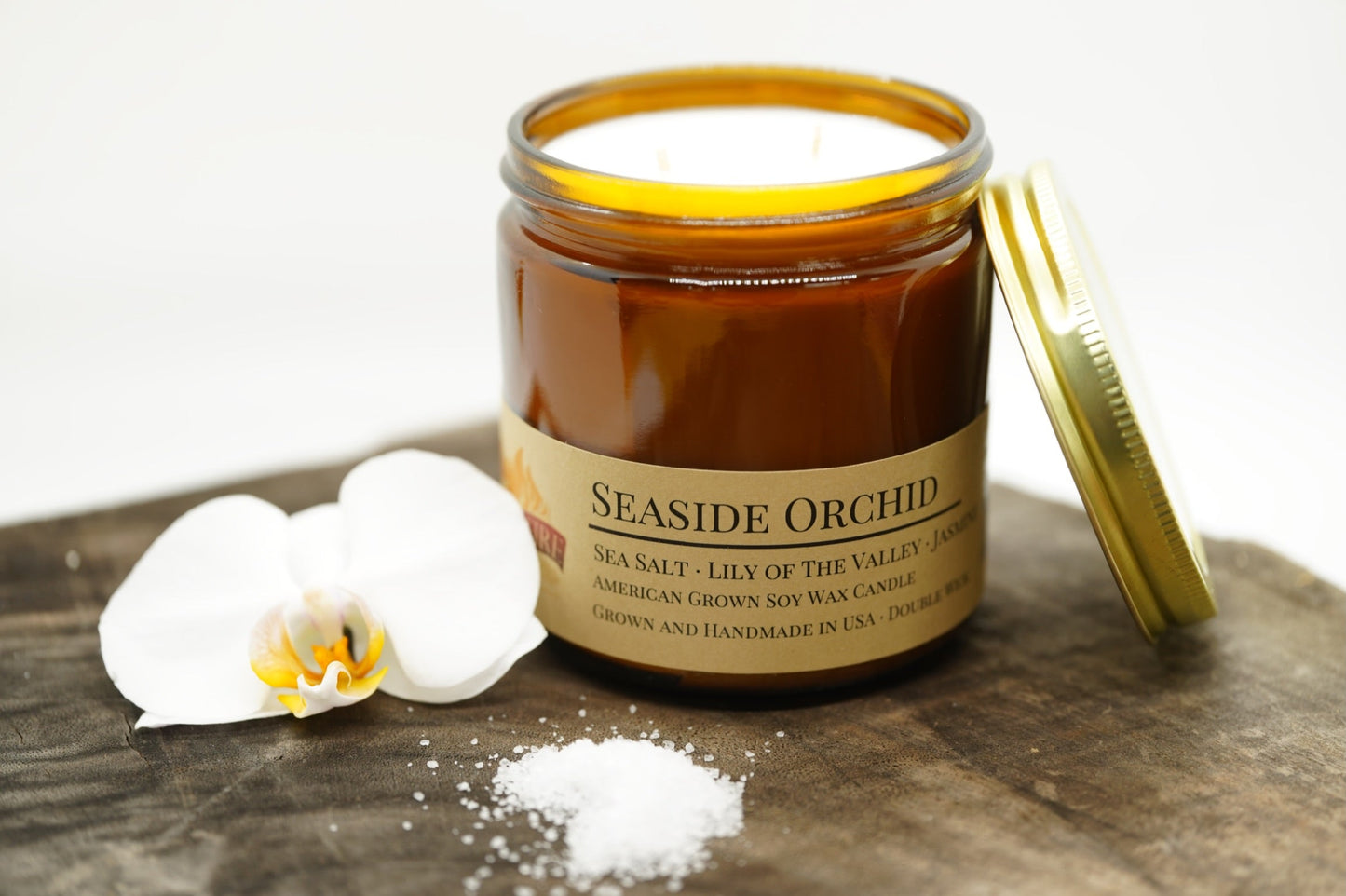 Seaside Orchid Soy Candle | 16 oz Double Wick Amber Apothecary Jar