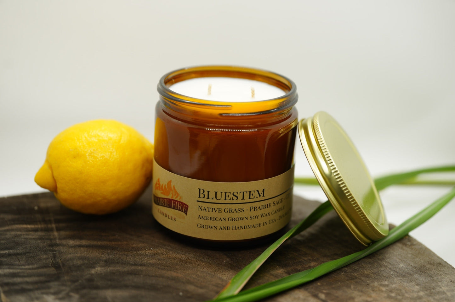 Bluestem Soy Candle | 16 oz Double Wick Amber Apothecary Jar