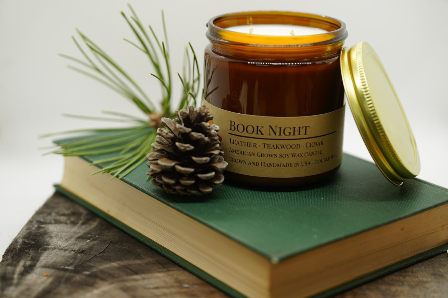 Book Night Soy Candle | 16 oz Double Wick Amber Apothecary Jar