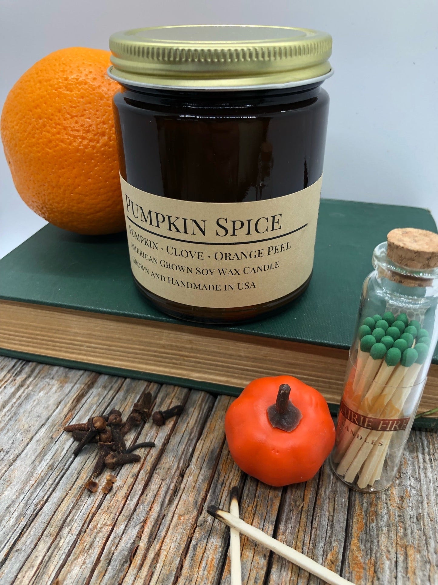 Pumpkin Spice Soy Candle | 9 oz Amber Apothecary Jar