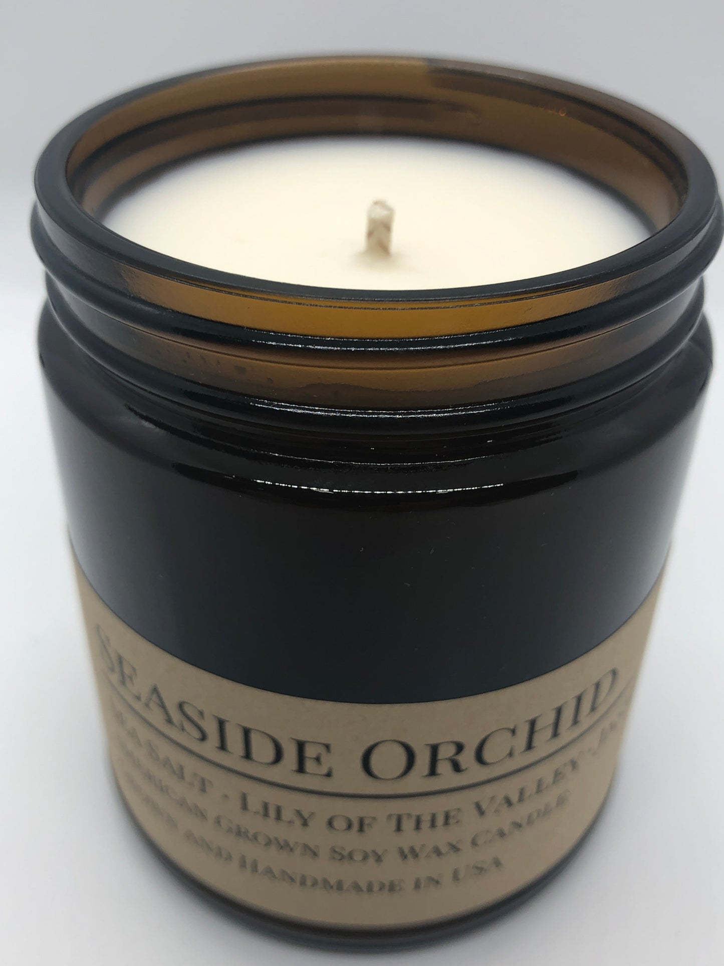Seaside Orchid Soy Candle | 9 oz Amber Apothecary Jar