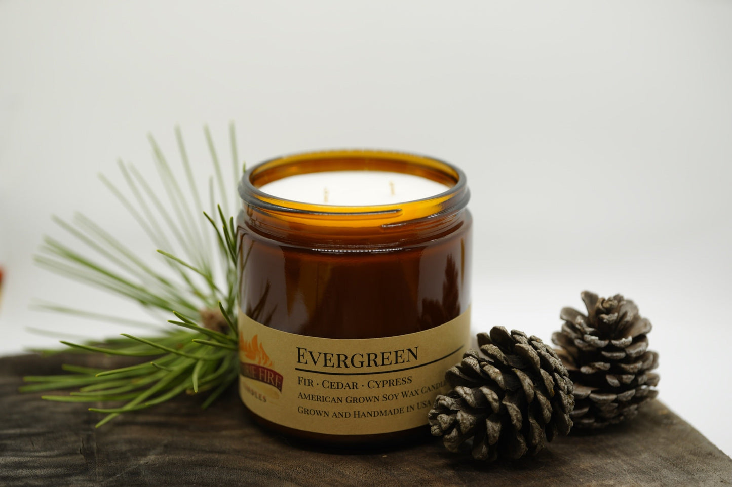 Evergreen Soy Candle | 16 oz Double Wick Amber Apothecary Jar
