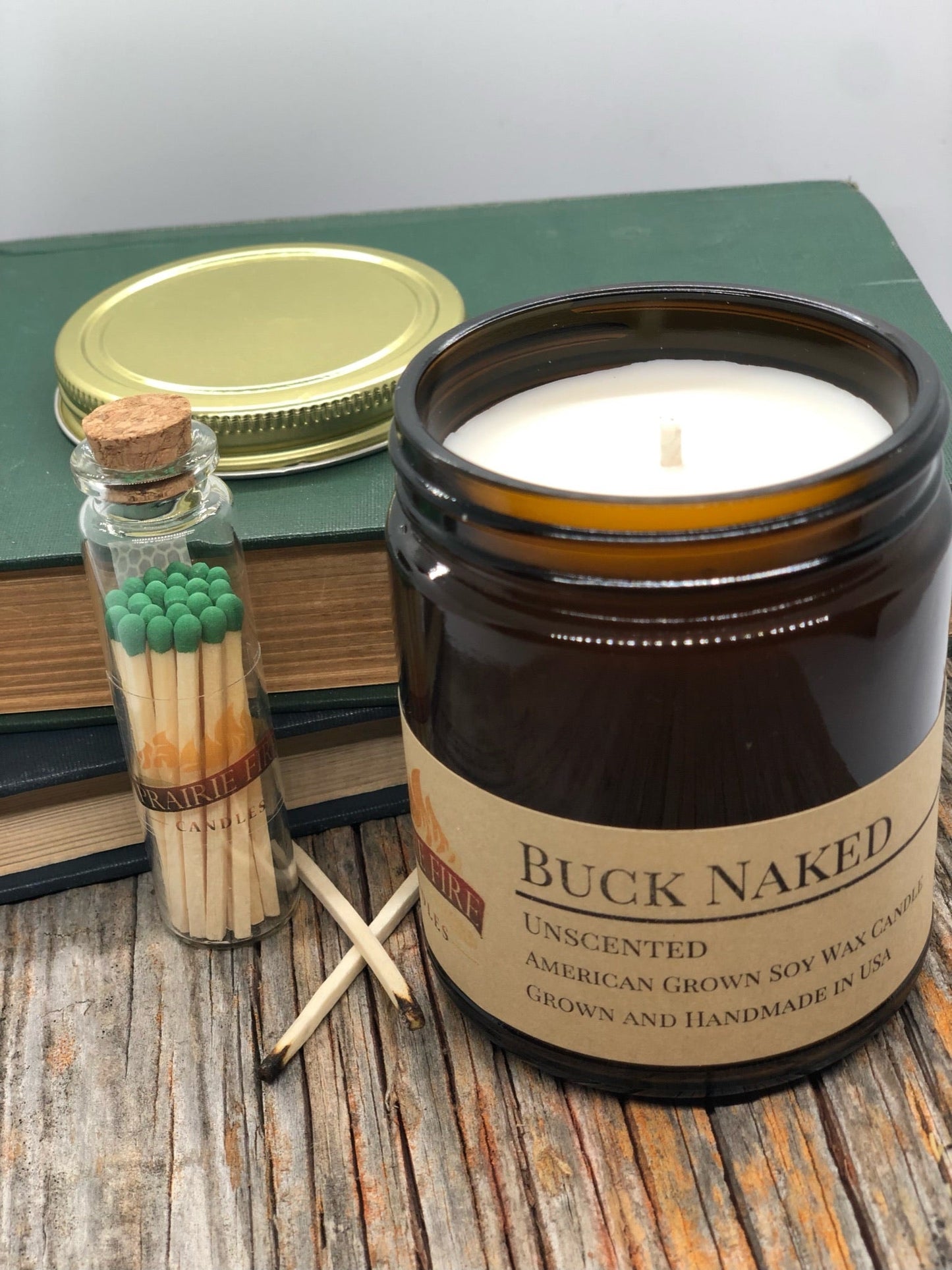 Buck Naked Soy Candle | 9 oz Amber Apothecary Jar