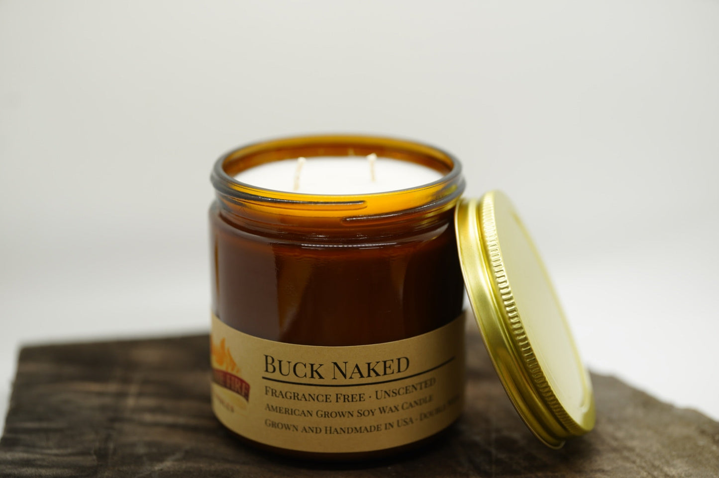 Buck Naked Soy Candle | 16 oz Double Wick Amber Apothecary Jar