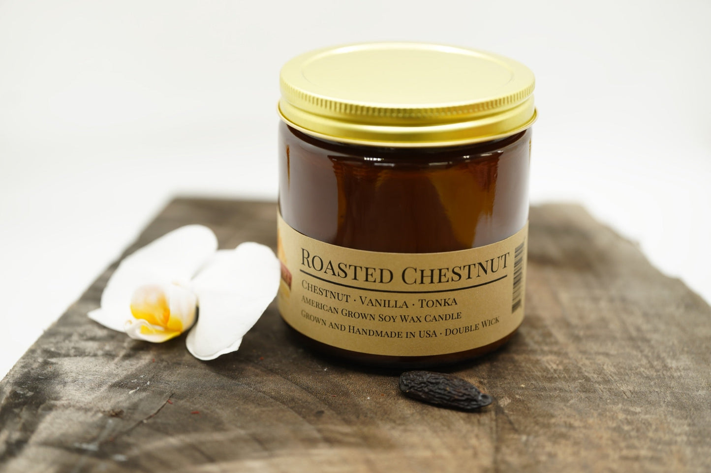 Roasted Chestnut Soy Candle | 16 oz Double Wick Amber Apothecary Jar