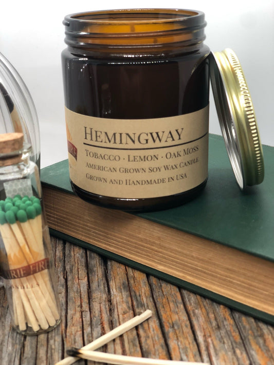 Hemingway Soy Candle | 9 oz Amber Apothecary Jar