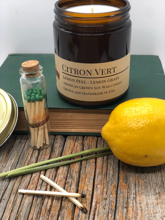 Citron Vert Soy Candle | 9 oz Amber Apothecary Jar