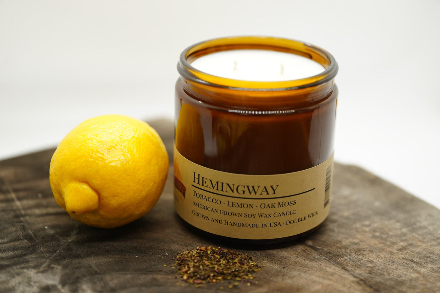 Hemingway Soy Candle | 16 oz Double Wick Amber Apothecary Jar