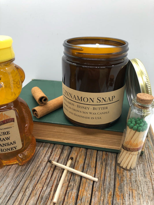 Cinnamon Snap Soy Candle | 9 oz Amber Apothecary Jar