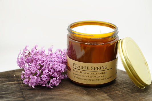 Prairie Spring Soy Candle | 16 oz Double Wick Amber Apothecary Jar