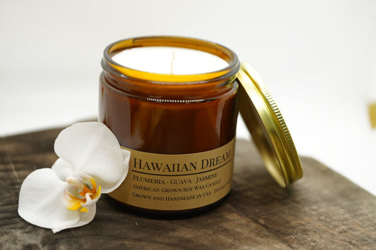 Hawaiian Dream Soy Candle | 16 oz Double Wick Amber Apothecary Jar