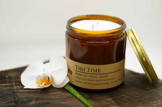 Tiki Time Soy Candle | 16 oz Double Wick Amber Apothecary Jar