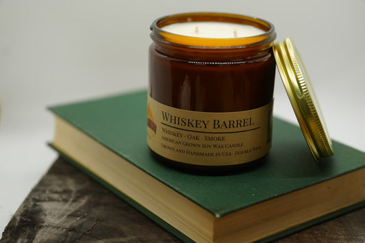 Whiskey Barrel Soy Candle | 16 oz Double Wick Amber Apothecary Jar