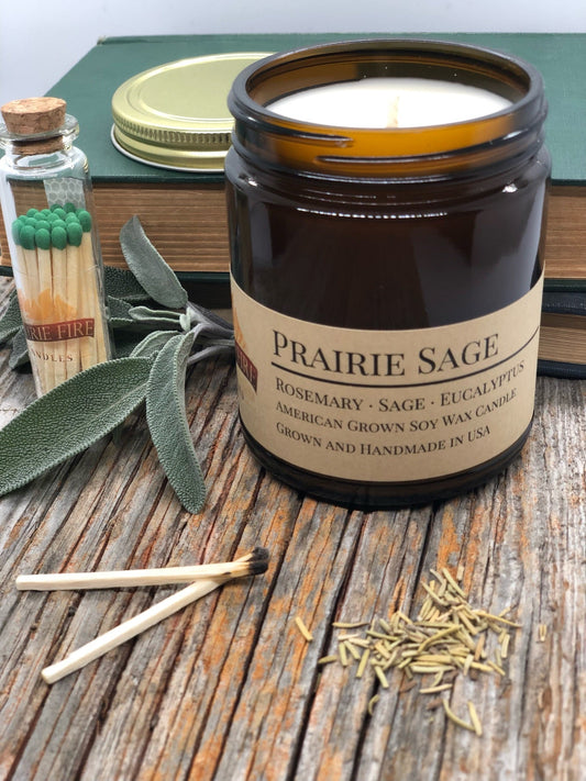 Prairie Sage Soy Candle | 9 oz Amber Apothecary Jar