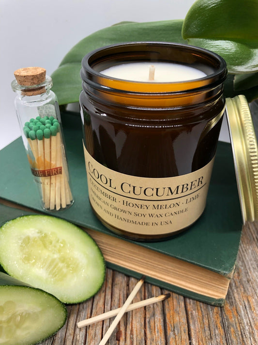 Cool Cucumber Soy Candle | 9 oz Amber Apothecary Jar