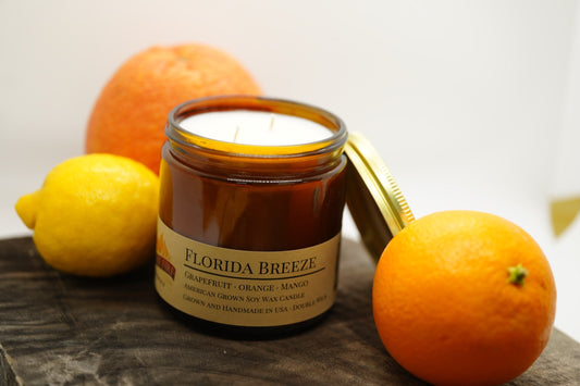 Florida Breeze Soy Candle | 16 oz Double Wick Amber Apothecary Jar