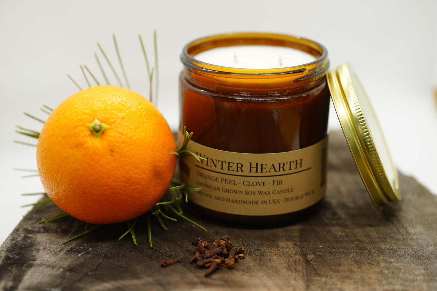Winter Hearth Soy Candle | 16 oz Double Wick Amber Apothecary Jar