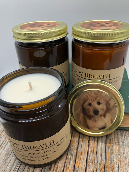 Puppy Breath Soy Candle | 9 oz Amber Apothecary Jar