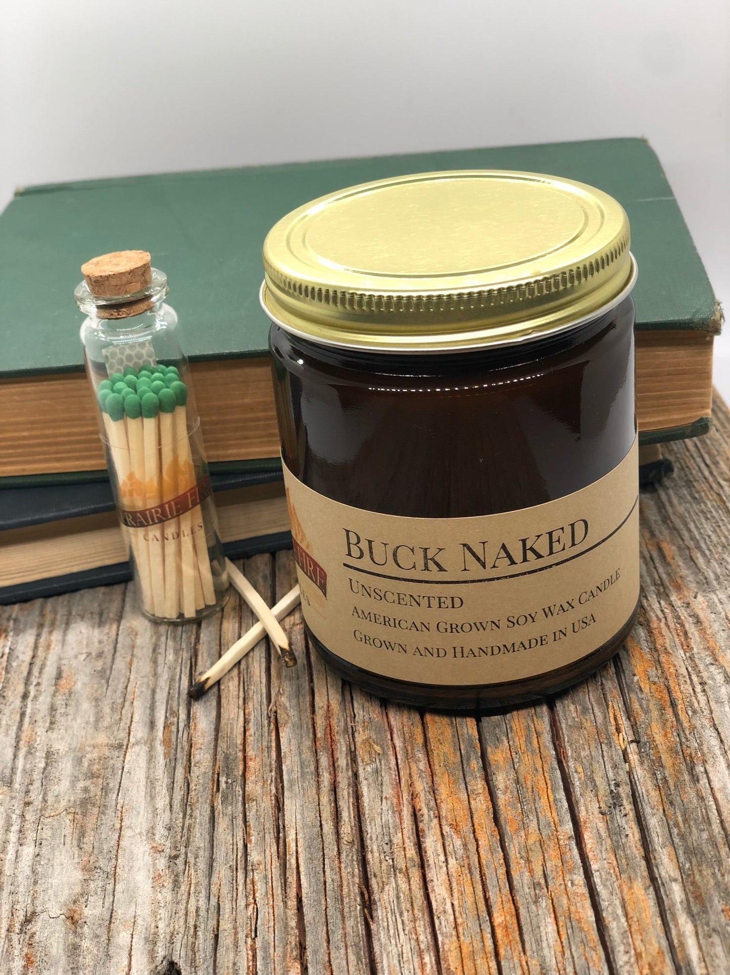 Buck Naked Soy Candle | 9 oz Amber Apothecary Jar