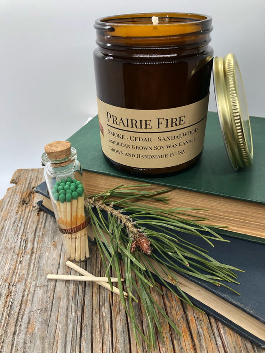 Prairie Fire Soy Candle | 9 oz Amber Apothecary Jar