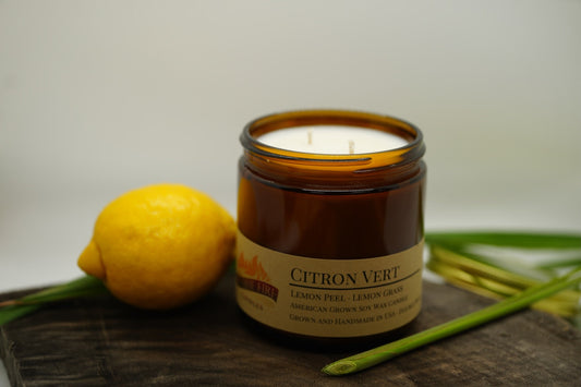 Citron Vert Soy Candle | 16 oz Double Wick Amber Apothecary Jar