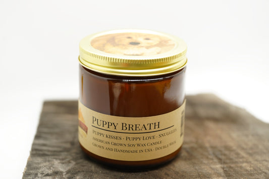 Puppy Breath Soy Candle | 16 oz Double Wick Amber Apothecary Jar