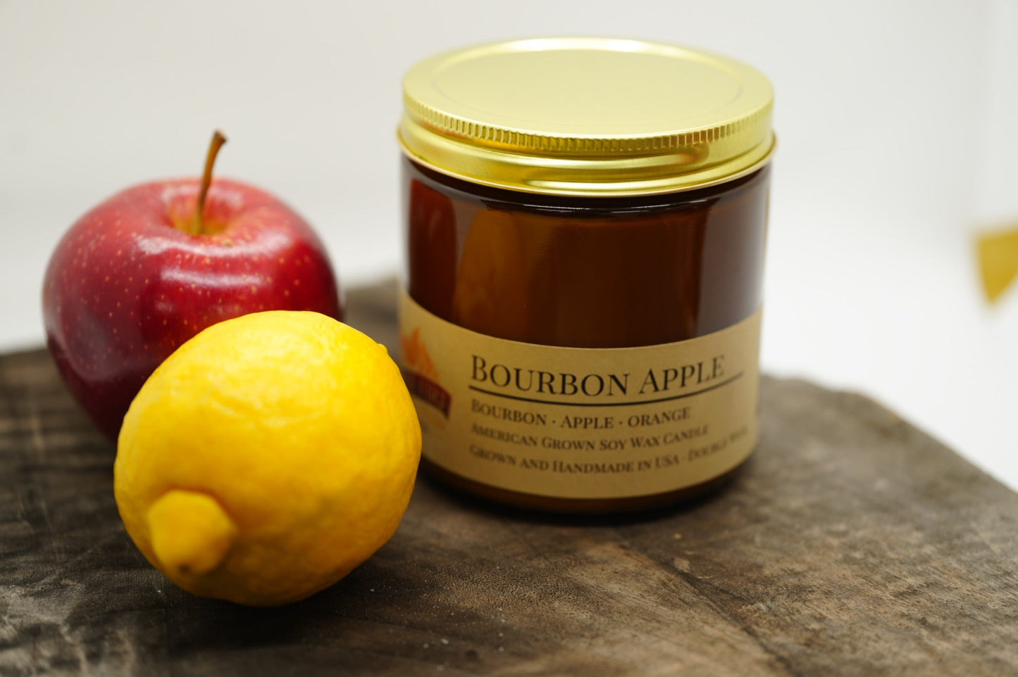Bourbon Apple Soy Candle | 16 oz Double Wick Amber Apothecary Jar