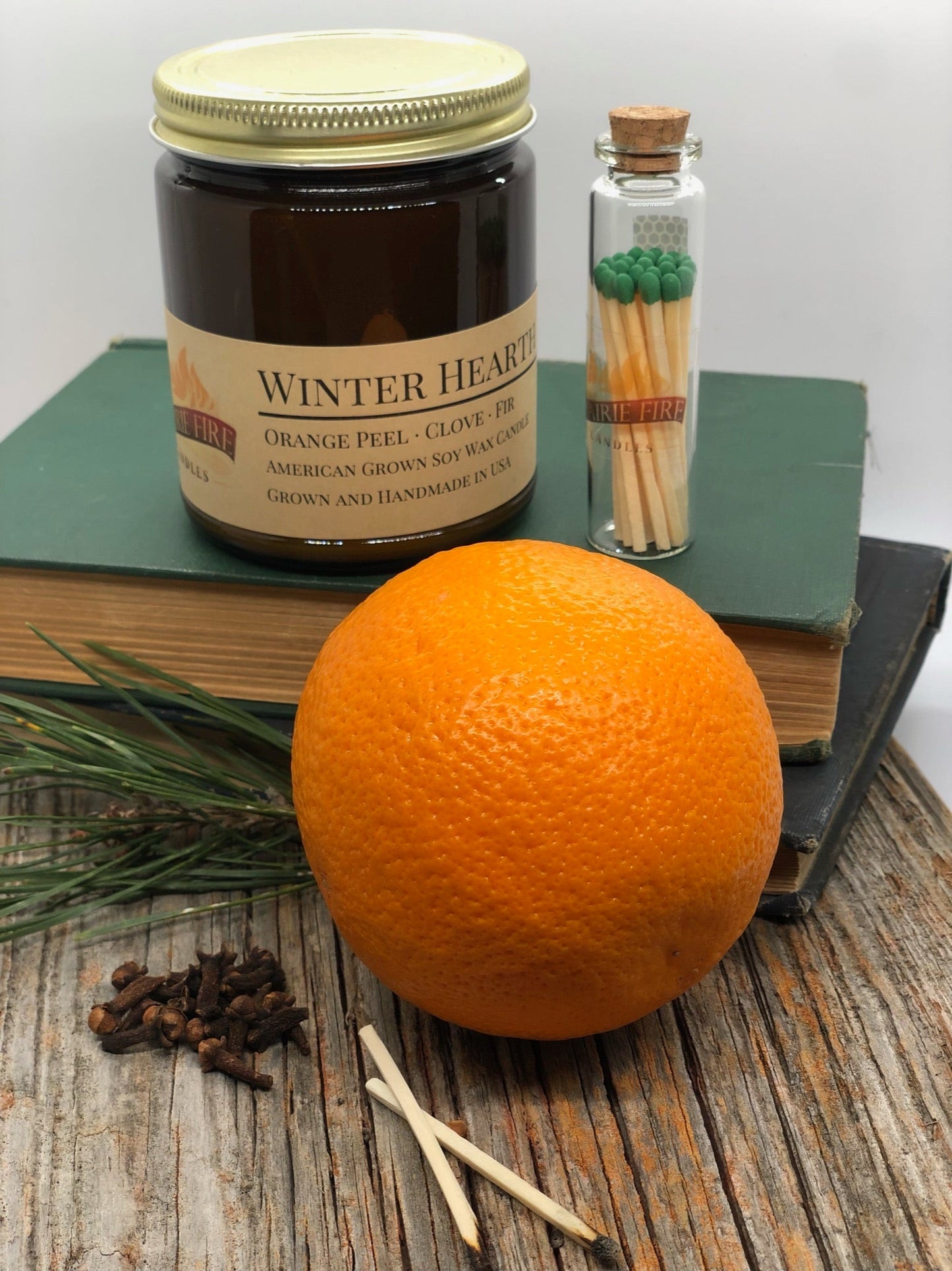 Winter Hearth Soy Candle | 9 oz Amber Apothecary Jar