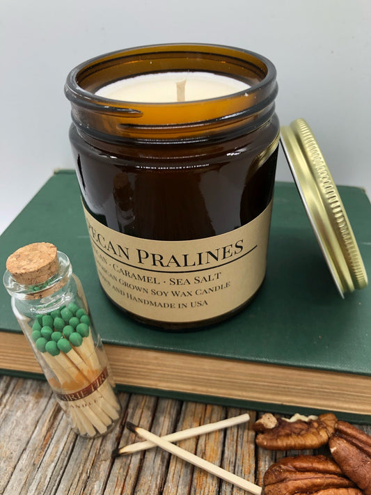 Pecan Pralines Soy Candle | 9 oz Amber Apothecary Jar