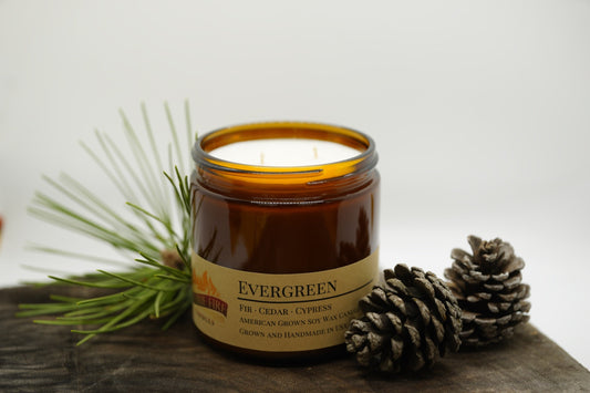 Evergreen Soy Candle | 16 oz Double Wick Amber Apothecary Jar