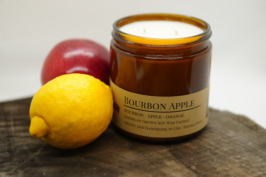 Bourbon Apple Soy Candle | 16 oz Double Wick Amber Apothecary Jar