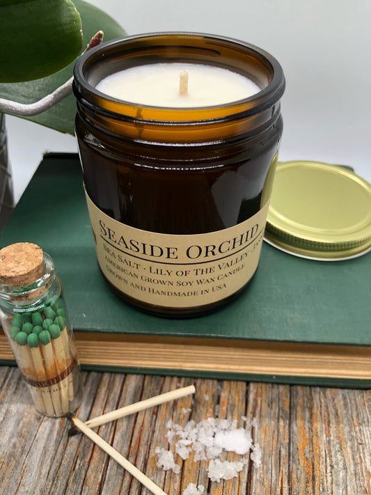 Seaside Orchid Soy Candle | 9 oz Amber Apothecary Jar