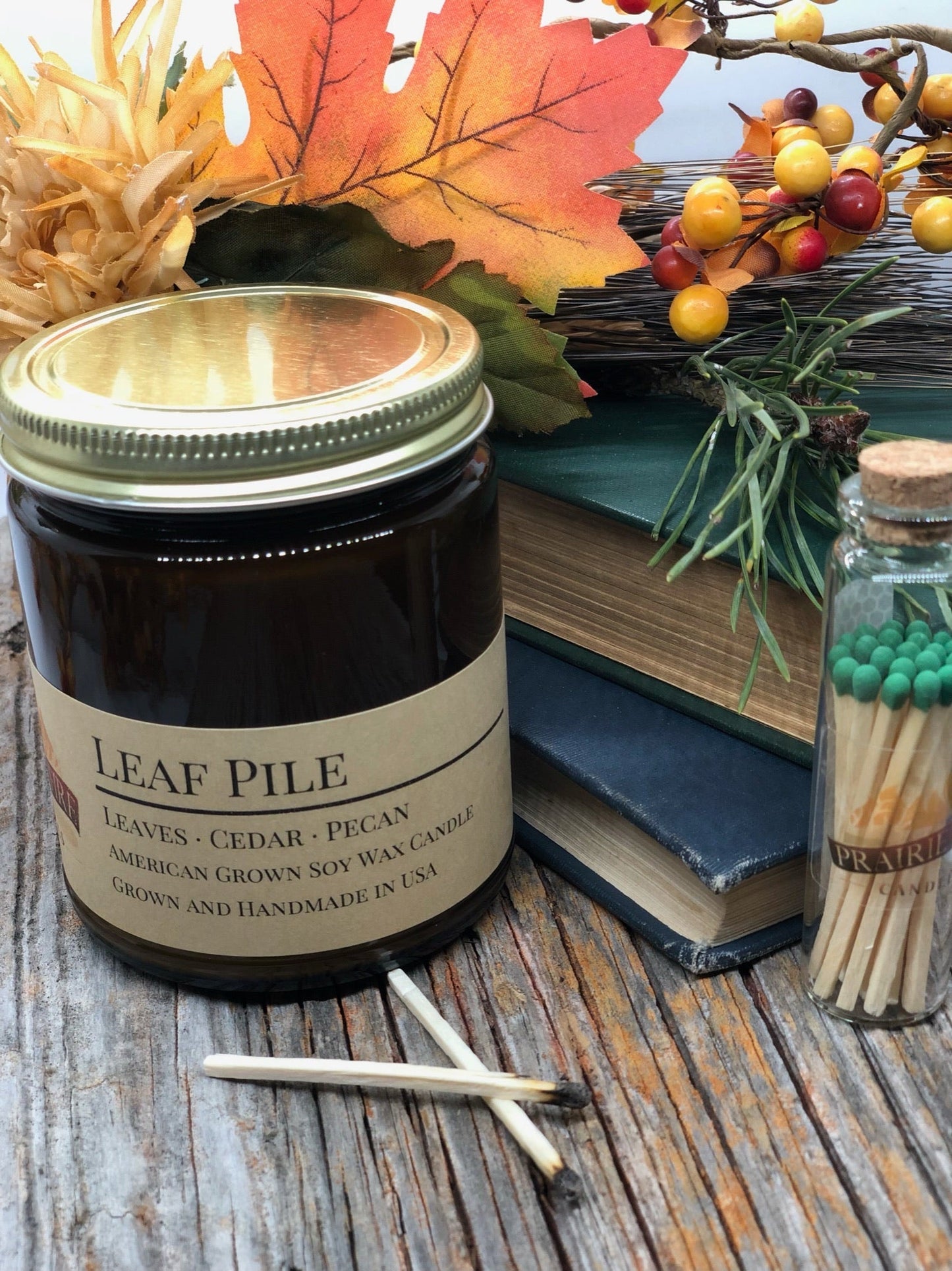 Leaf Pile Soy Candle | 9 oz Amber Apothecary Jar