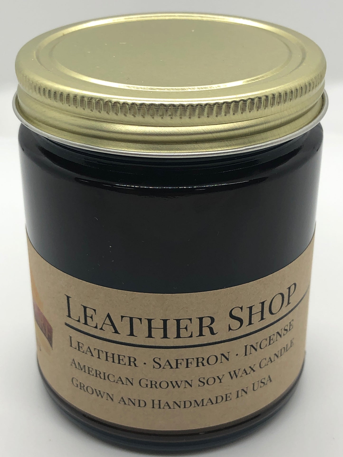 Leather Shop Soy Candle | 9 oz Amber Apothecary Jar