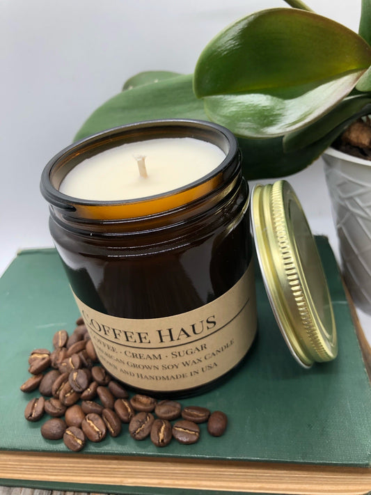 Coffee Haus Soy Candle | 9 oz Amber Apothecary Jar