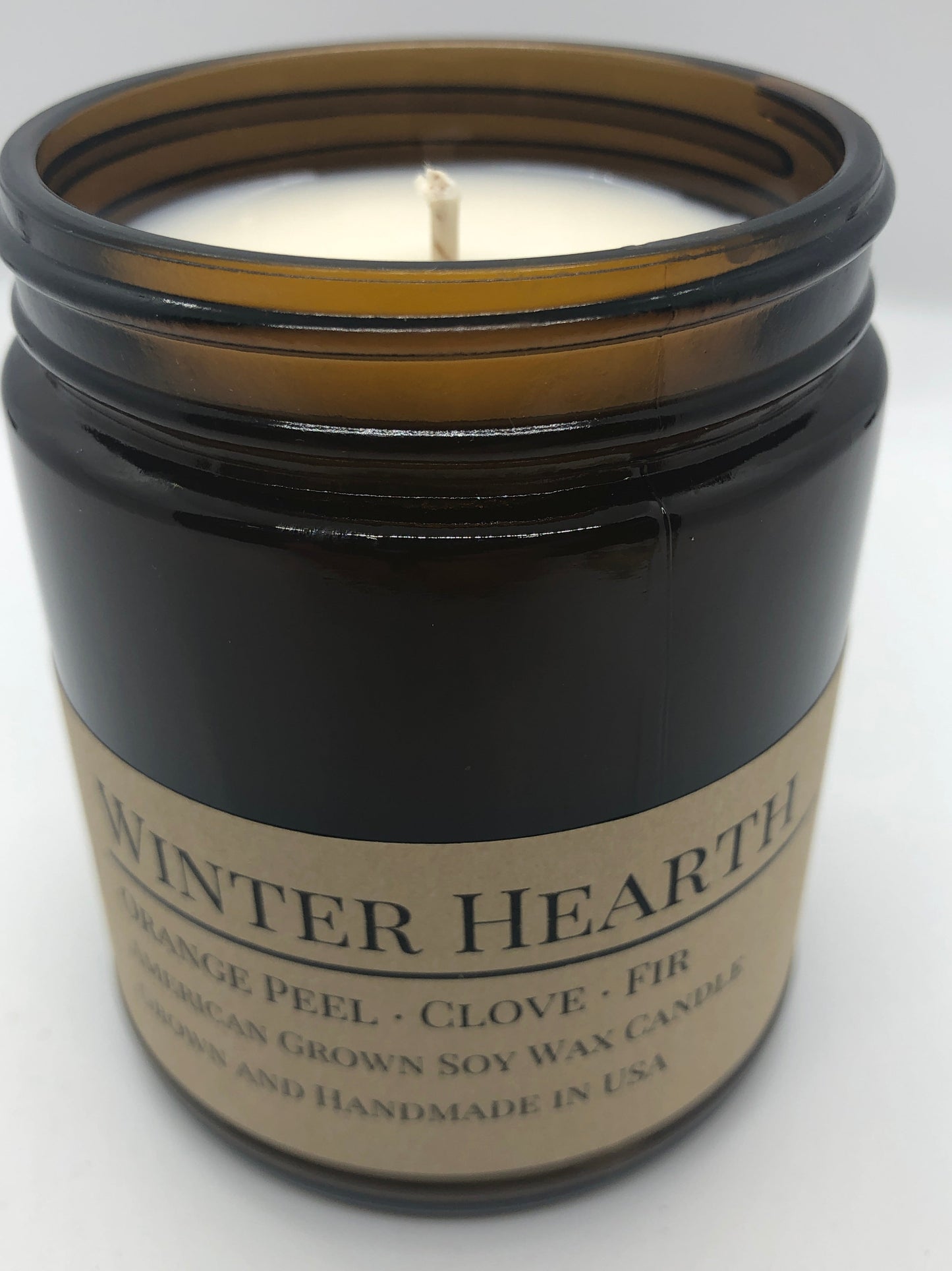 Winter Hearth Soy Candle | 9 oz Amber Apothecary Jar